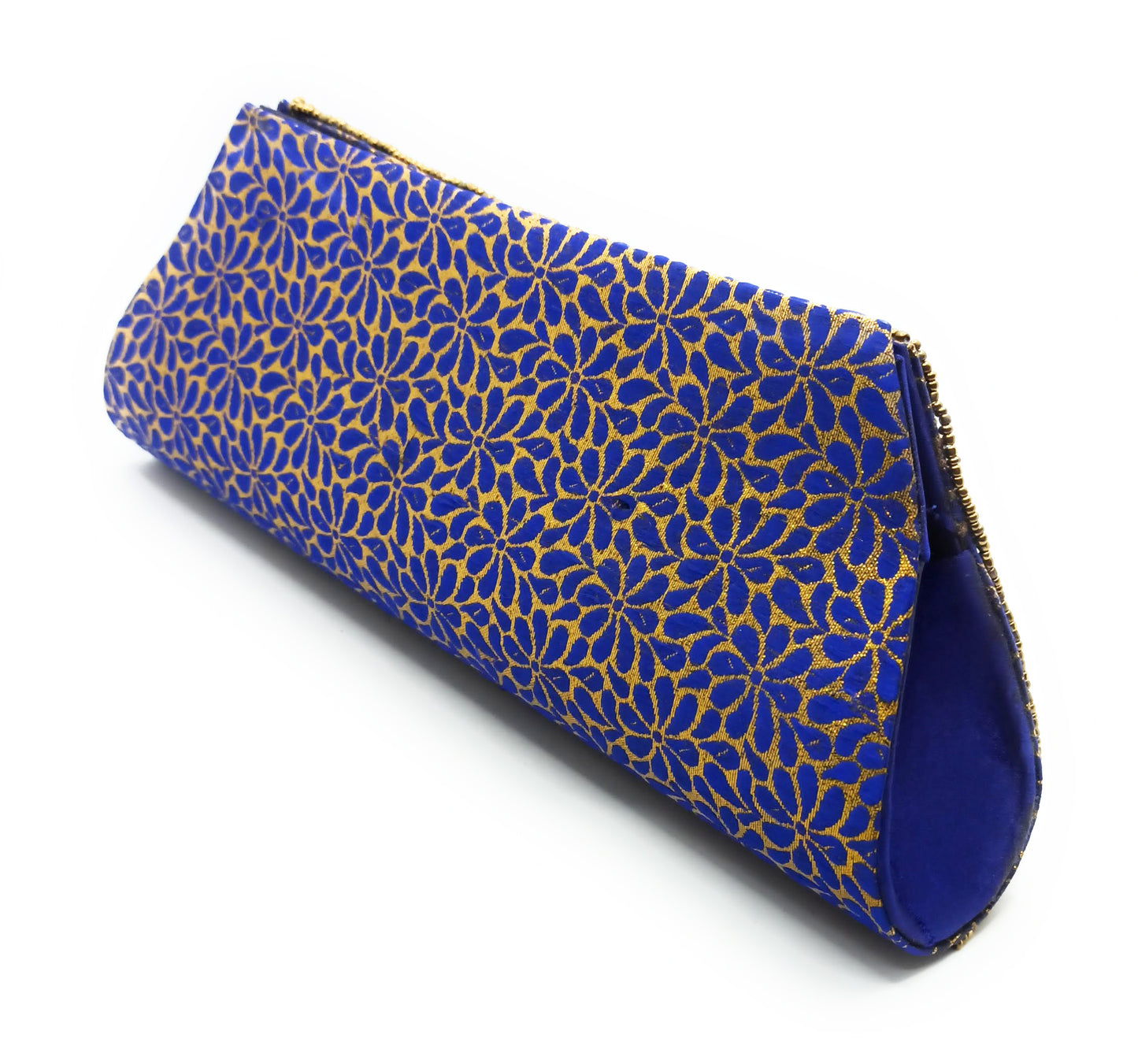 Cartera De Mano Bolso Fiesta · Artesanía étnica bordada, Trapecio Azul - Asa Largo