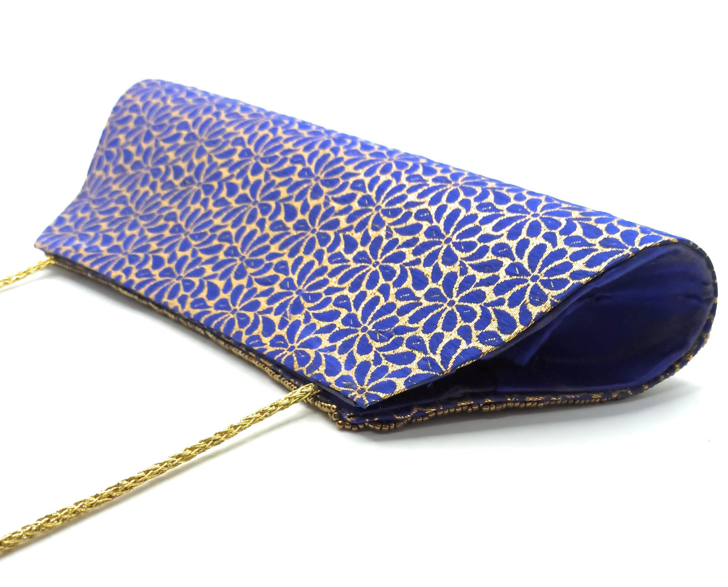 Cartera De Mano Bolso Fiesta · Artesanía étnica bordada, Trapecio Azul - Asa Largo