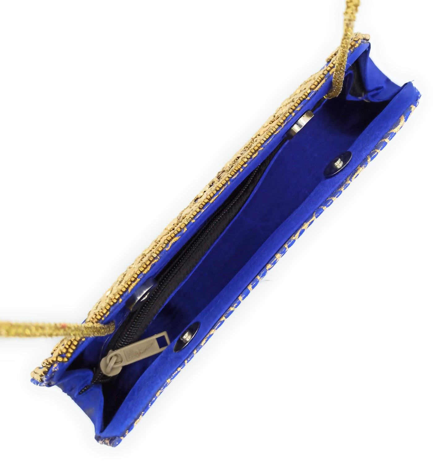 Cartera De Mano Bolso Fiesta · Artesanía étnica bordada, Trapecio Azul - Asa Largo