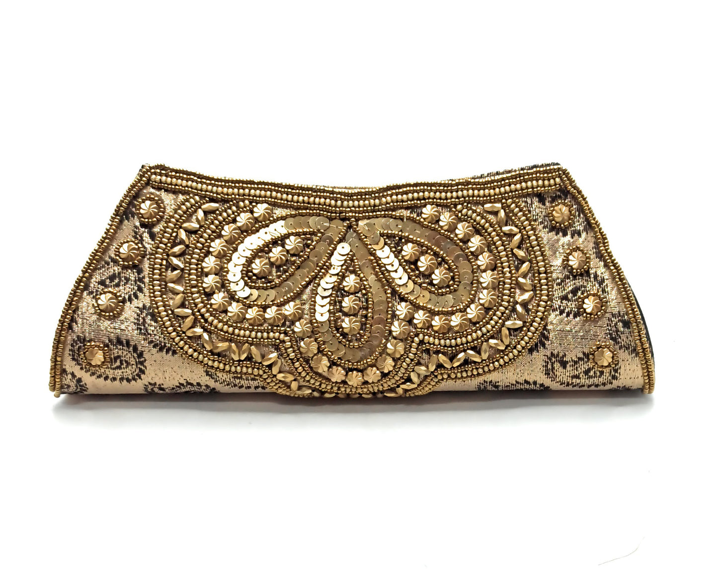 Cartera De Mano Bolso Fiesta · Artesanía étnica bordada, Trapecio Oro - Asa Corto