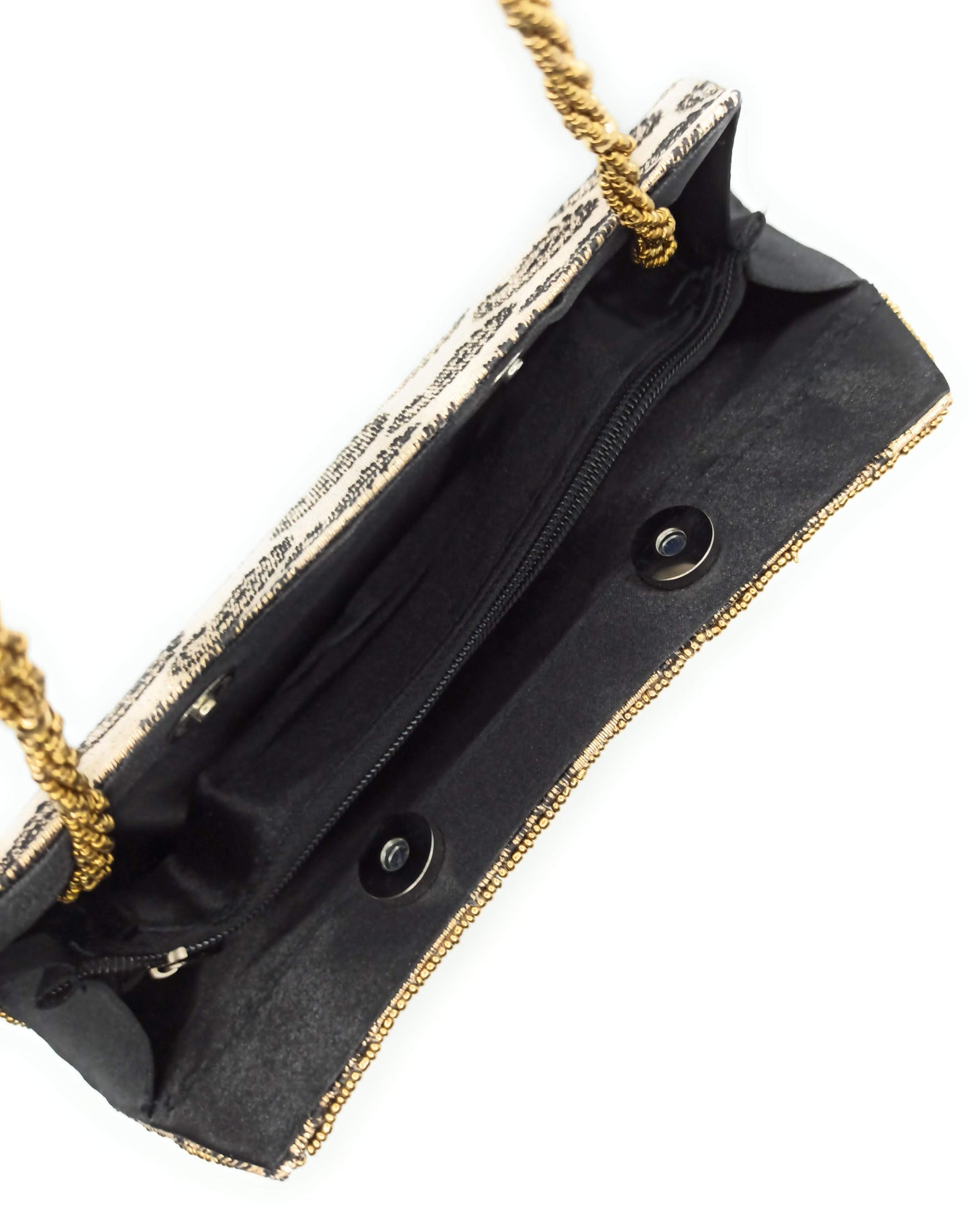 Cartera De Mano Bolso Fiesta · Artesanía étnica bordada, Trapecio Oro - Asa Corto (últimas unidades!)