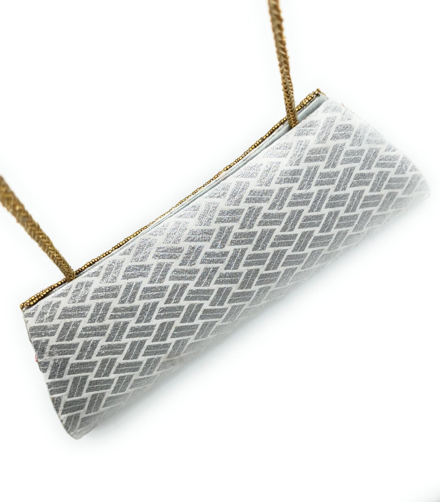 Cartera De Mano Bolso Fiesta · Artesanía étnica bordada, Trapecio Plata - Asa Largo (última unidad!)