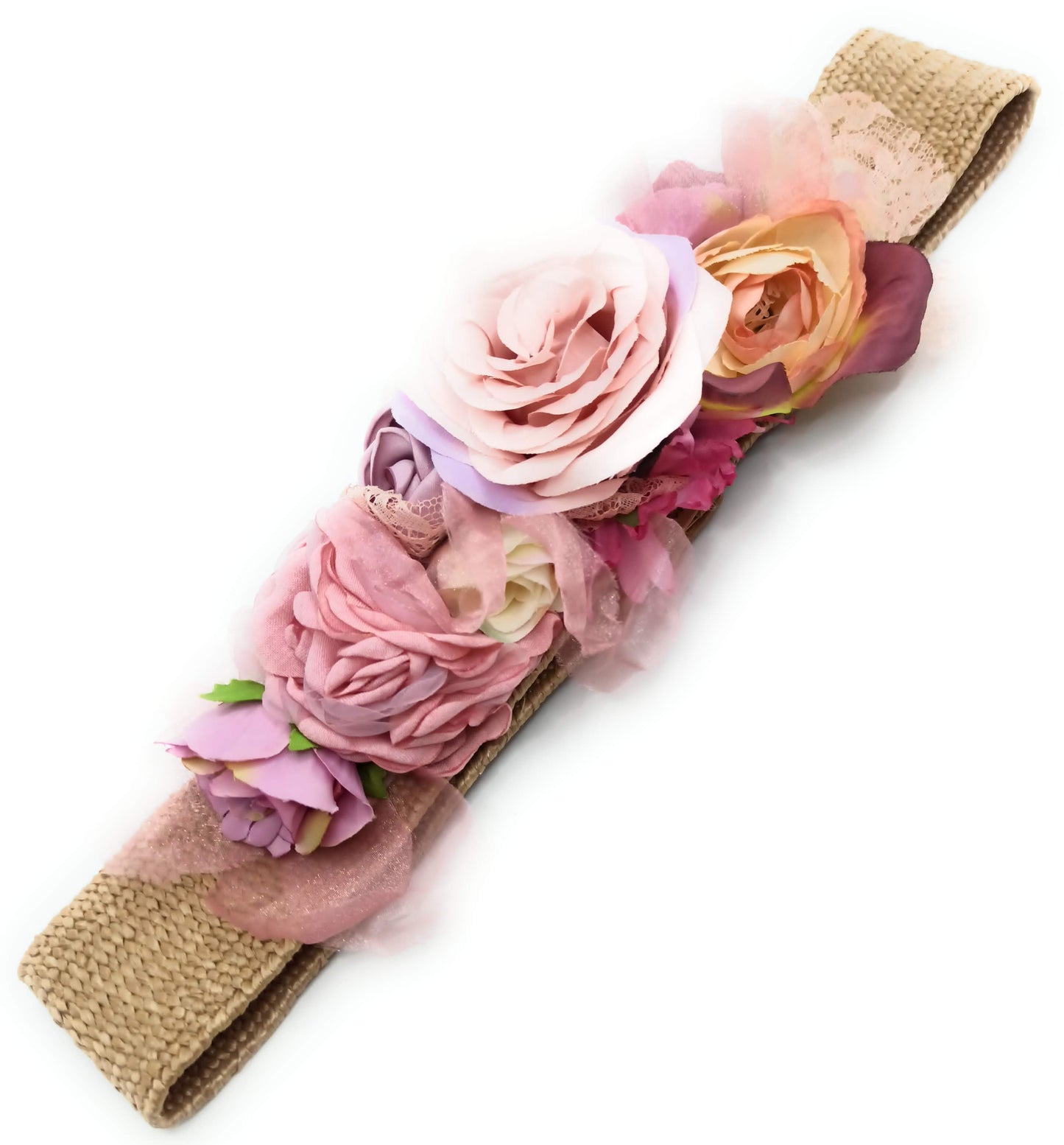 Cinturón de Flores · Rafia Tonos Rosas