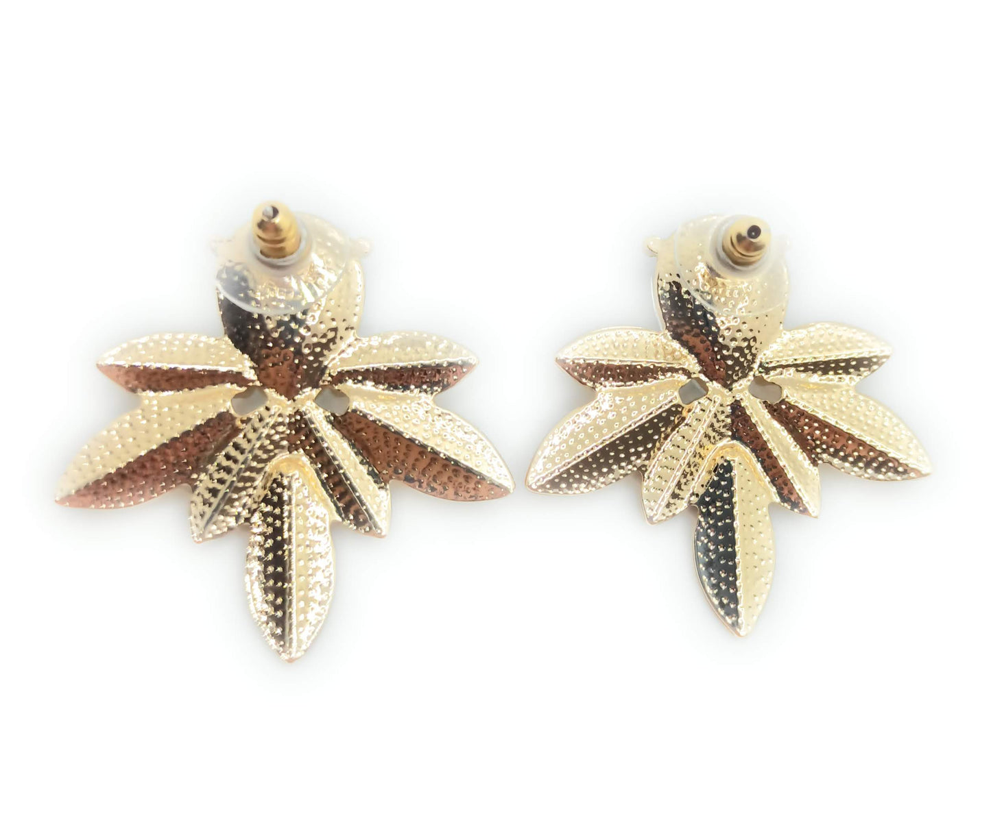 Pendientes Dorados con Cristal · Oro Hojas Laureles Celeste