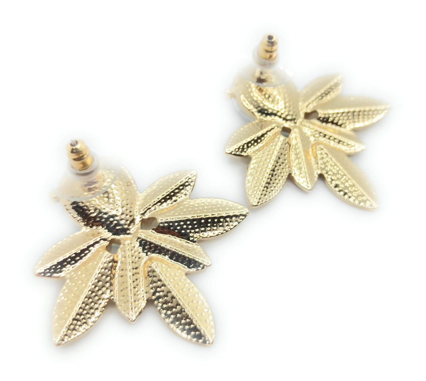 Pendientes Dorados con Cristal · Oro Hojas Laureles Blanco