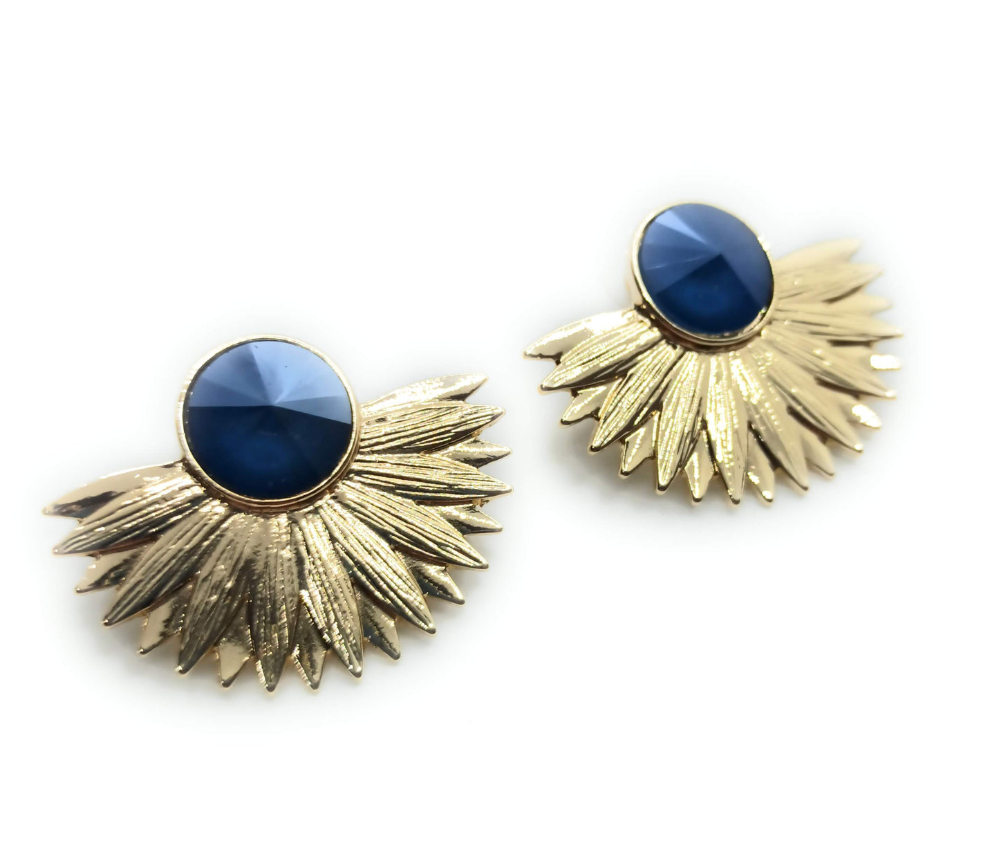 Pendientes Dorados con Cristal · Oro Sol Azul Redondo