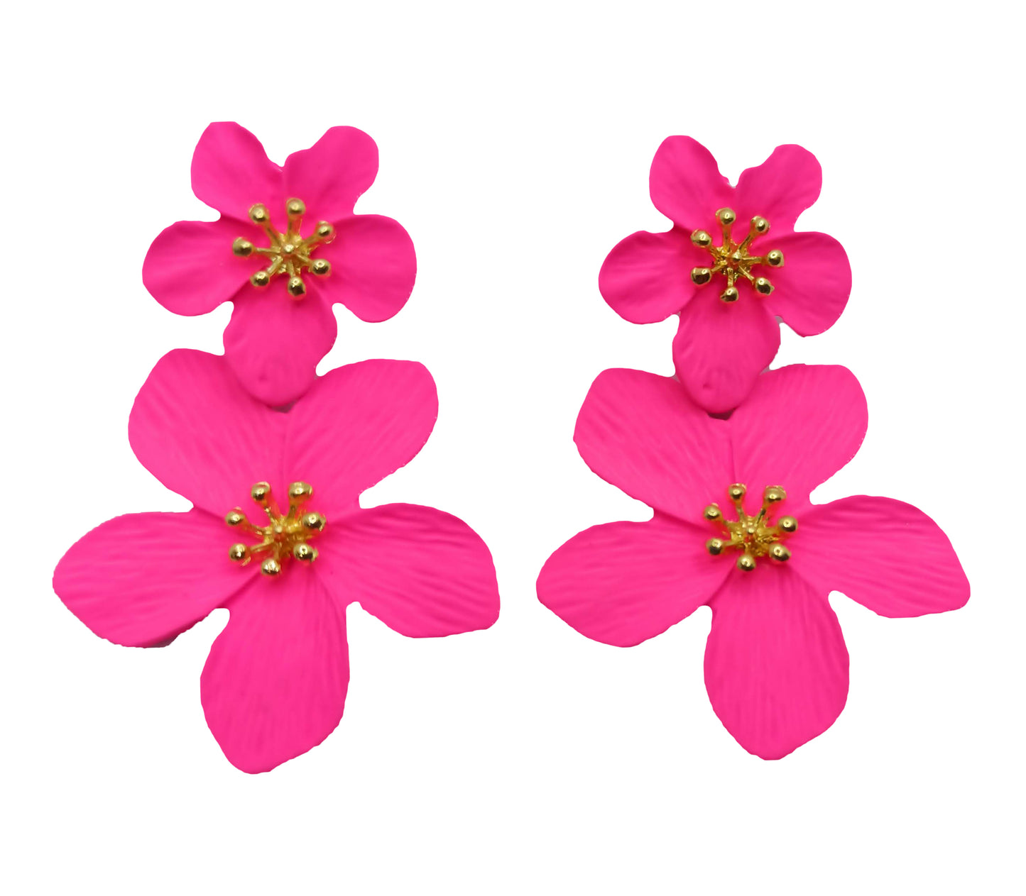 Pendientes Largos Doble Flor · Fucsia