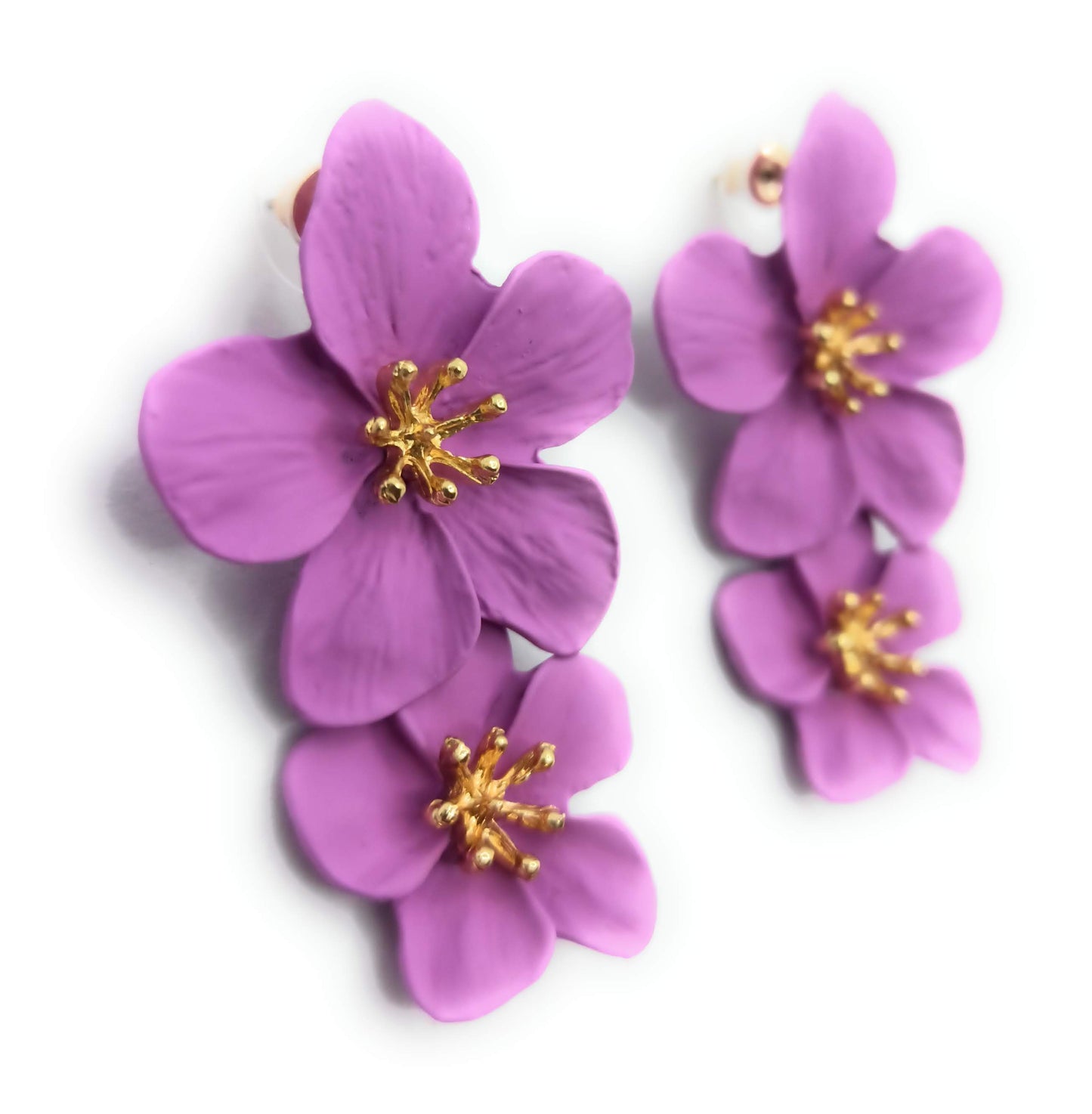 Pendientes Largos Doble Flor · Malva