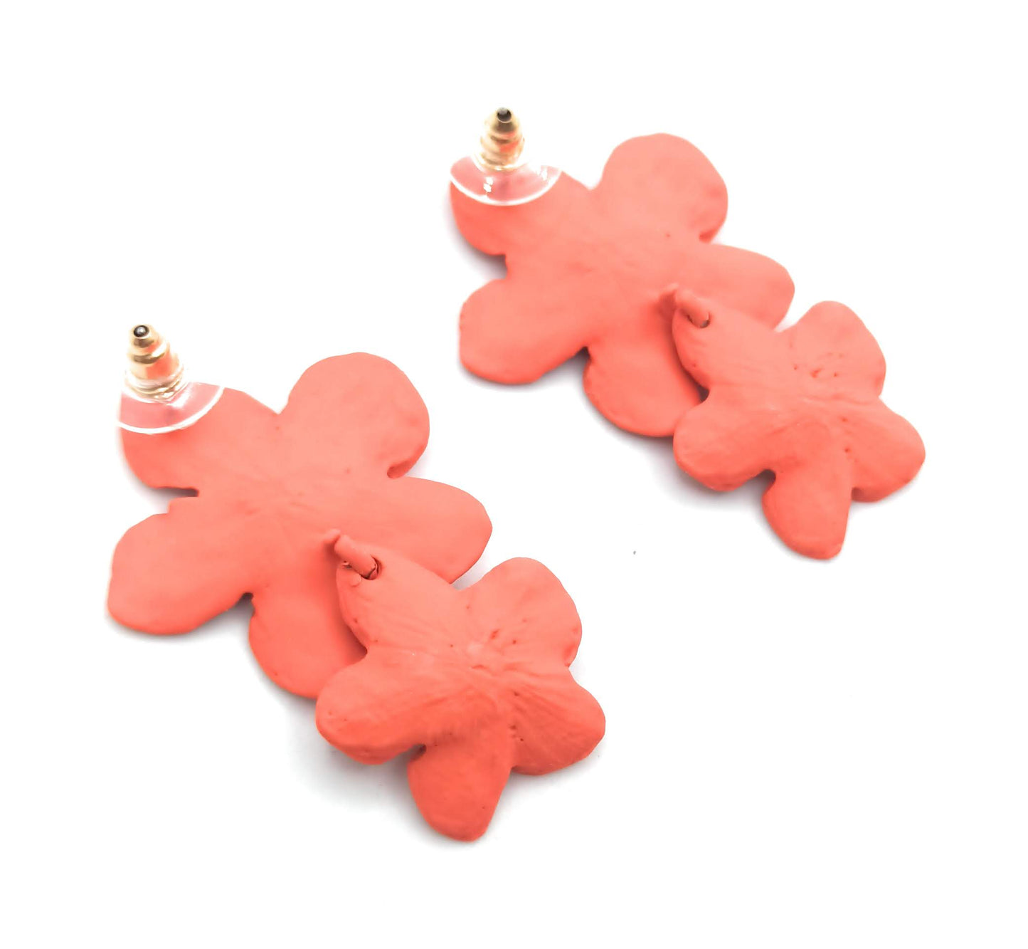 Pendientes Largos Doble Flor · Naranja