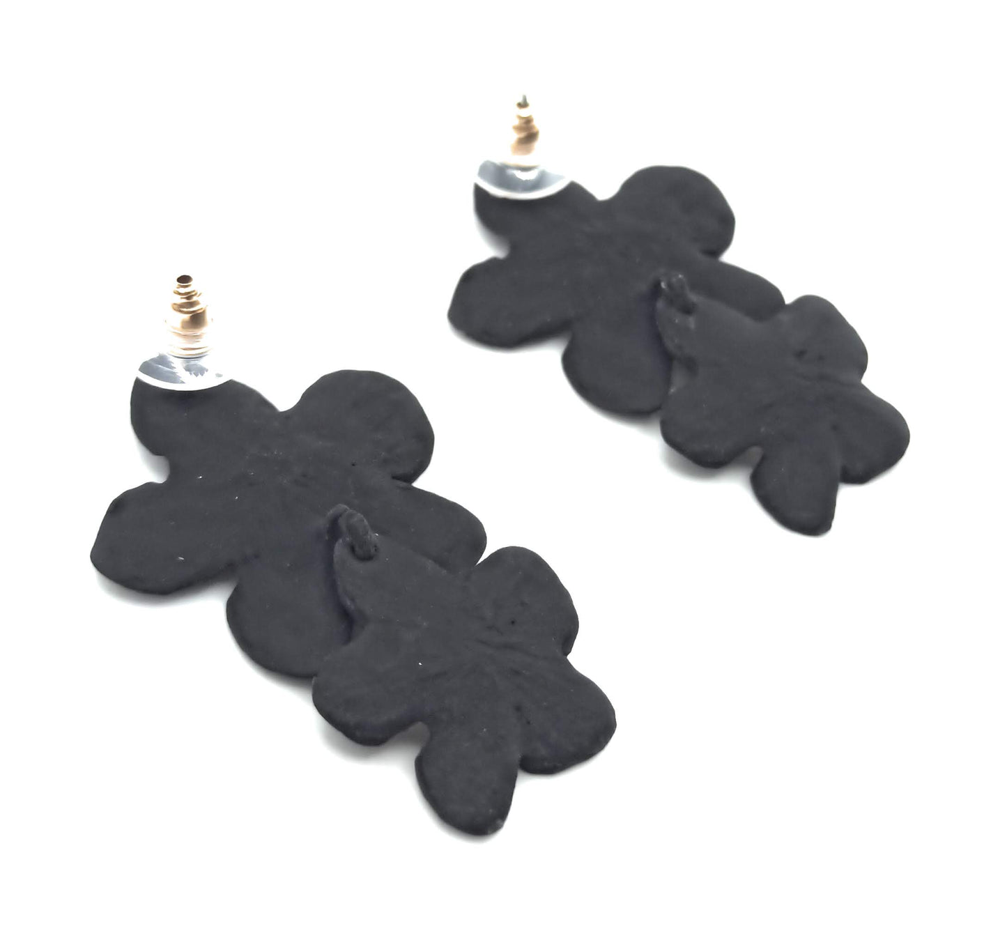 Pendientes Largos Doble Flor · Negro