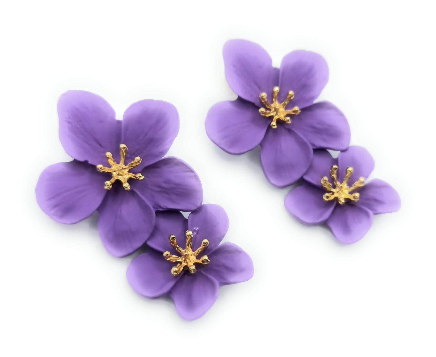 Pendientes Largos Doble Flor · Morado