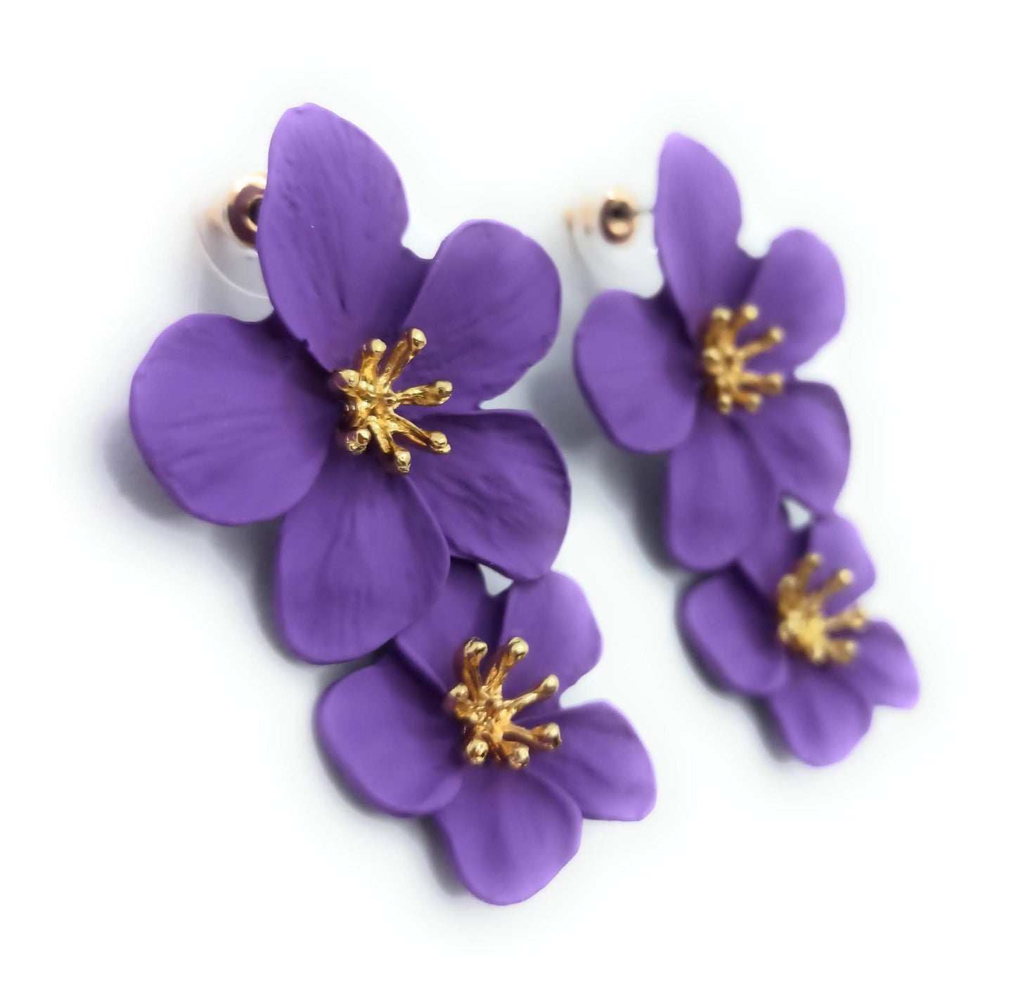 Pendientes Largos Doble Flor · Morado