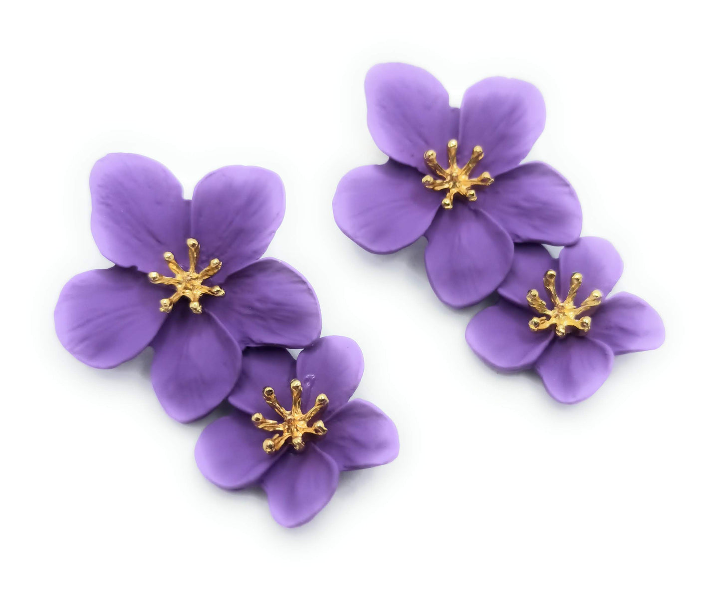 Pendientes Largos Doble Flor · Morado