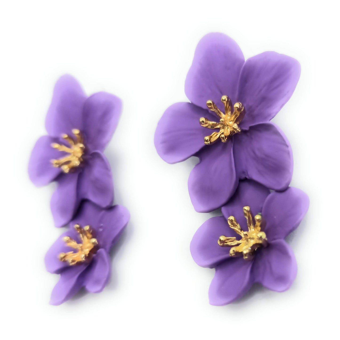 Pendientes Largos Doble Flor · Morado