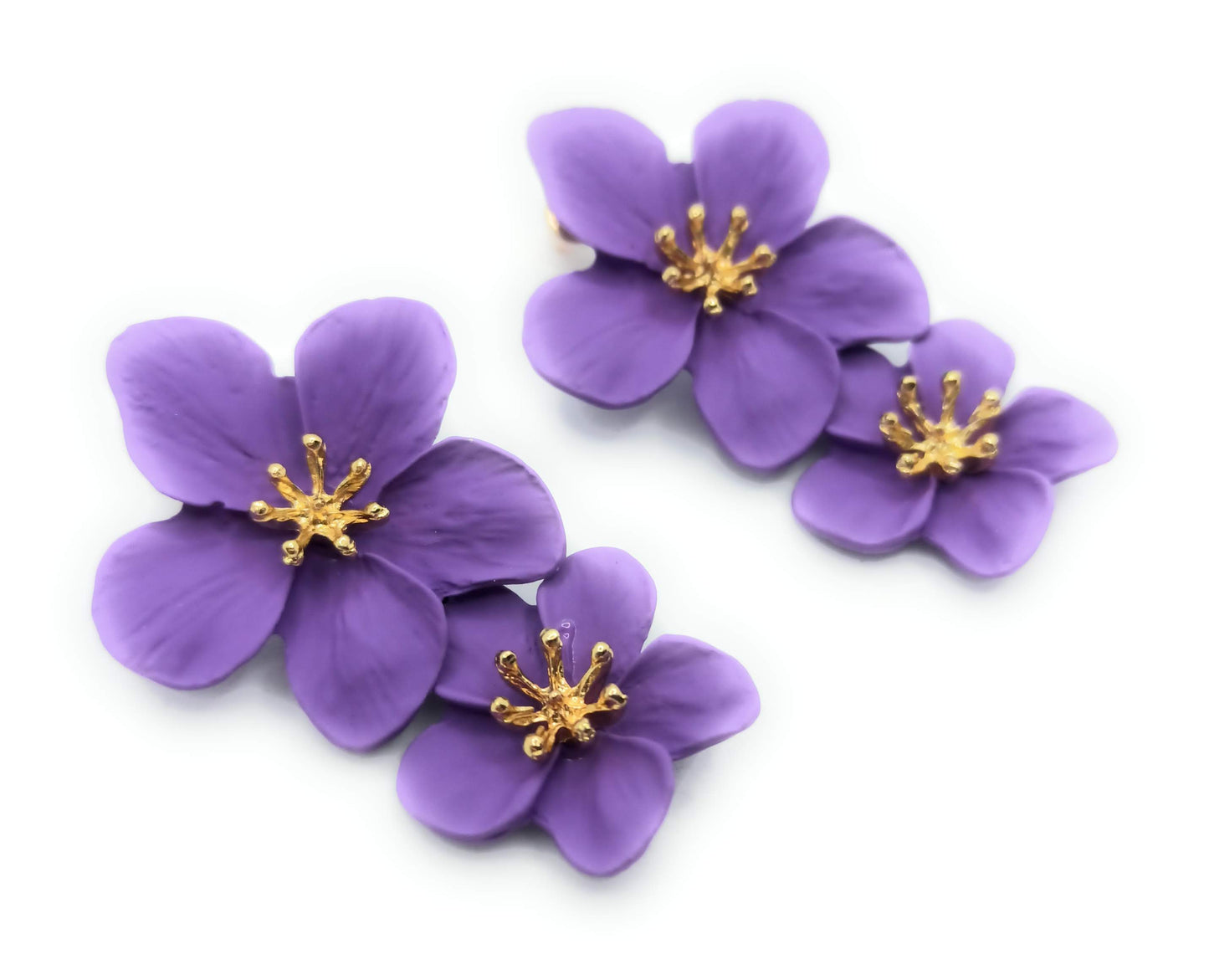 Pendientes Largos Doble Flor · Morado