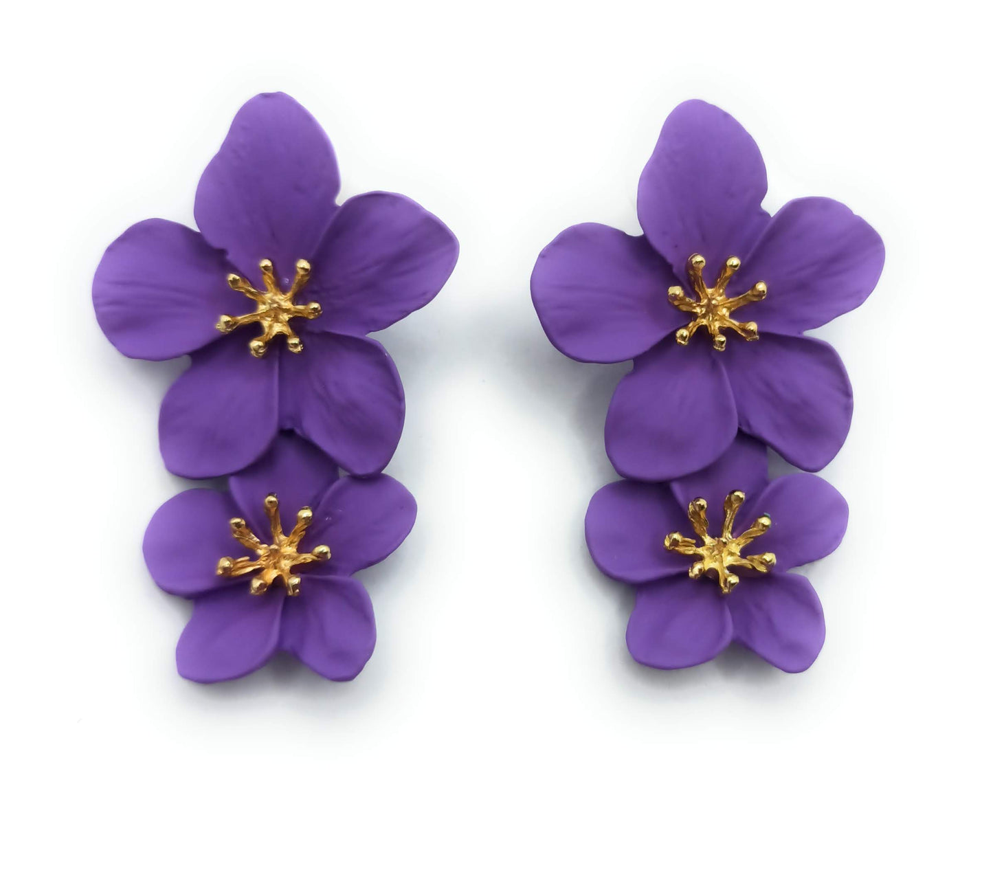 Pendientes Largos Doble Flor · Morado