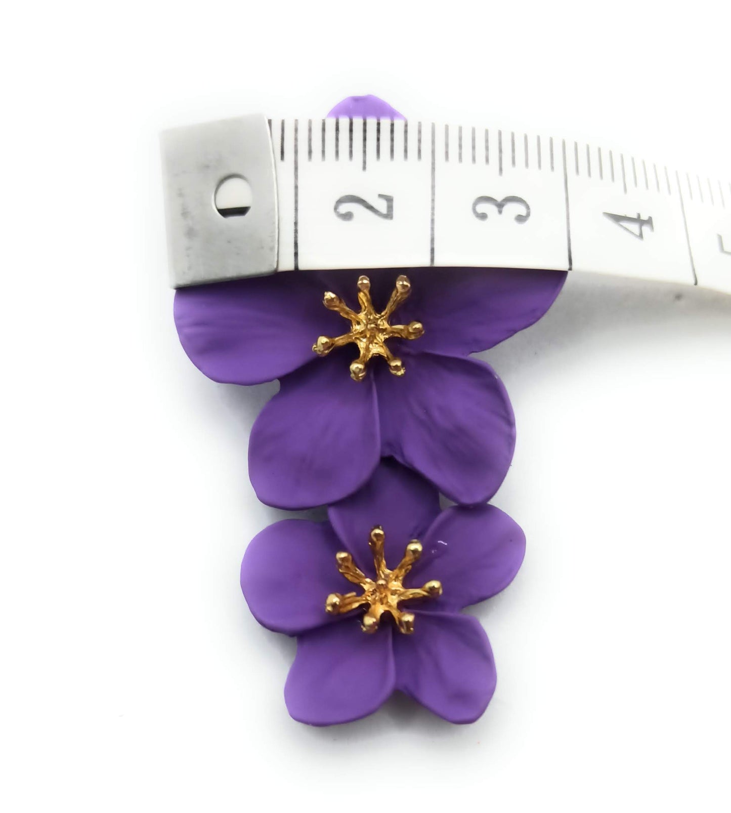 Pendientes Largos Doble Flor · Morado