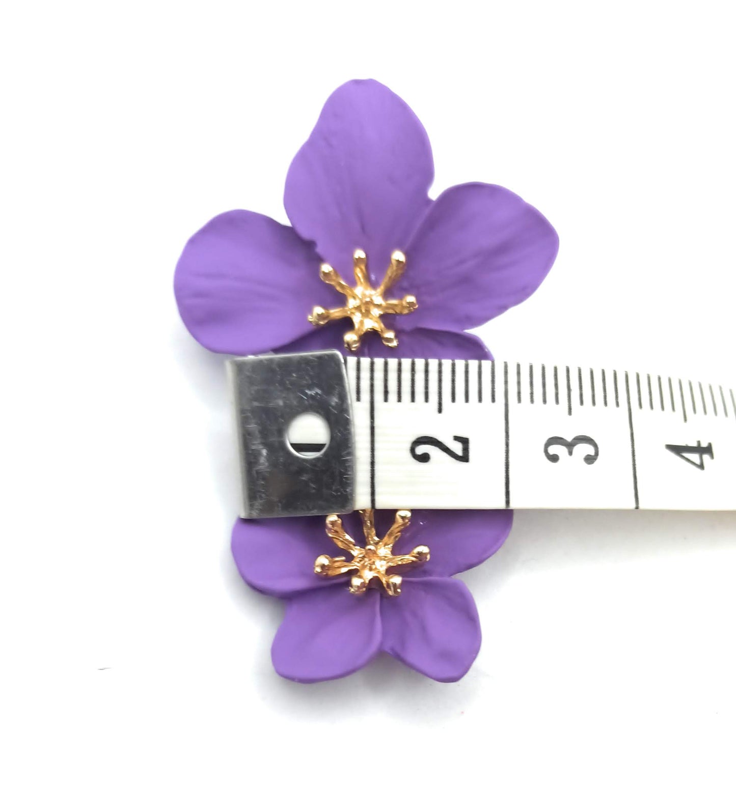 Pendientes Largos Doble Flor · Morado