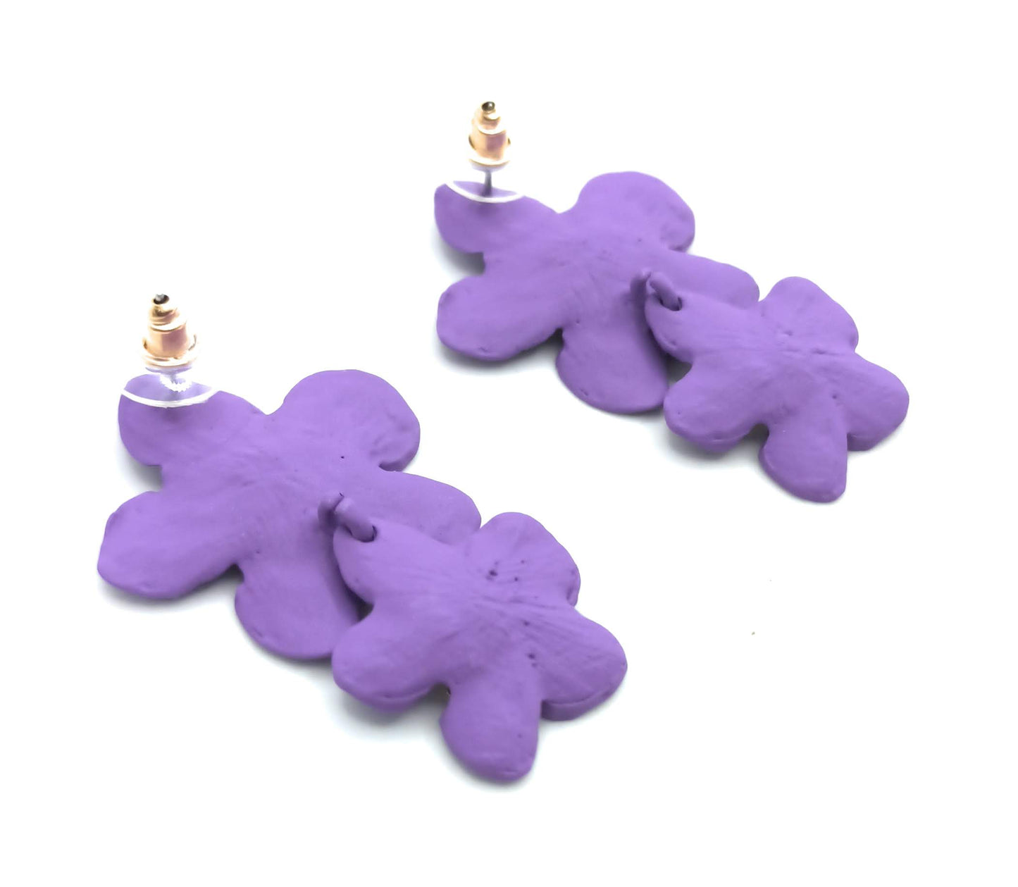 Pendientes Largos Doble Flor · Morado