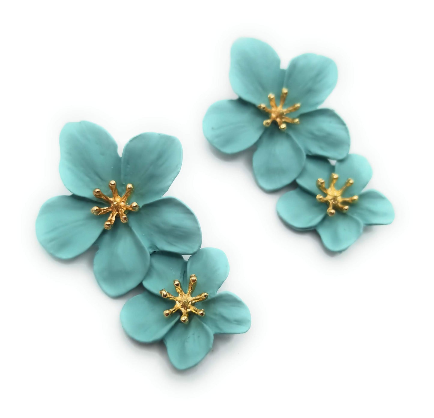 Pendientes Largos Doble Flor · Verde Agua