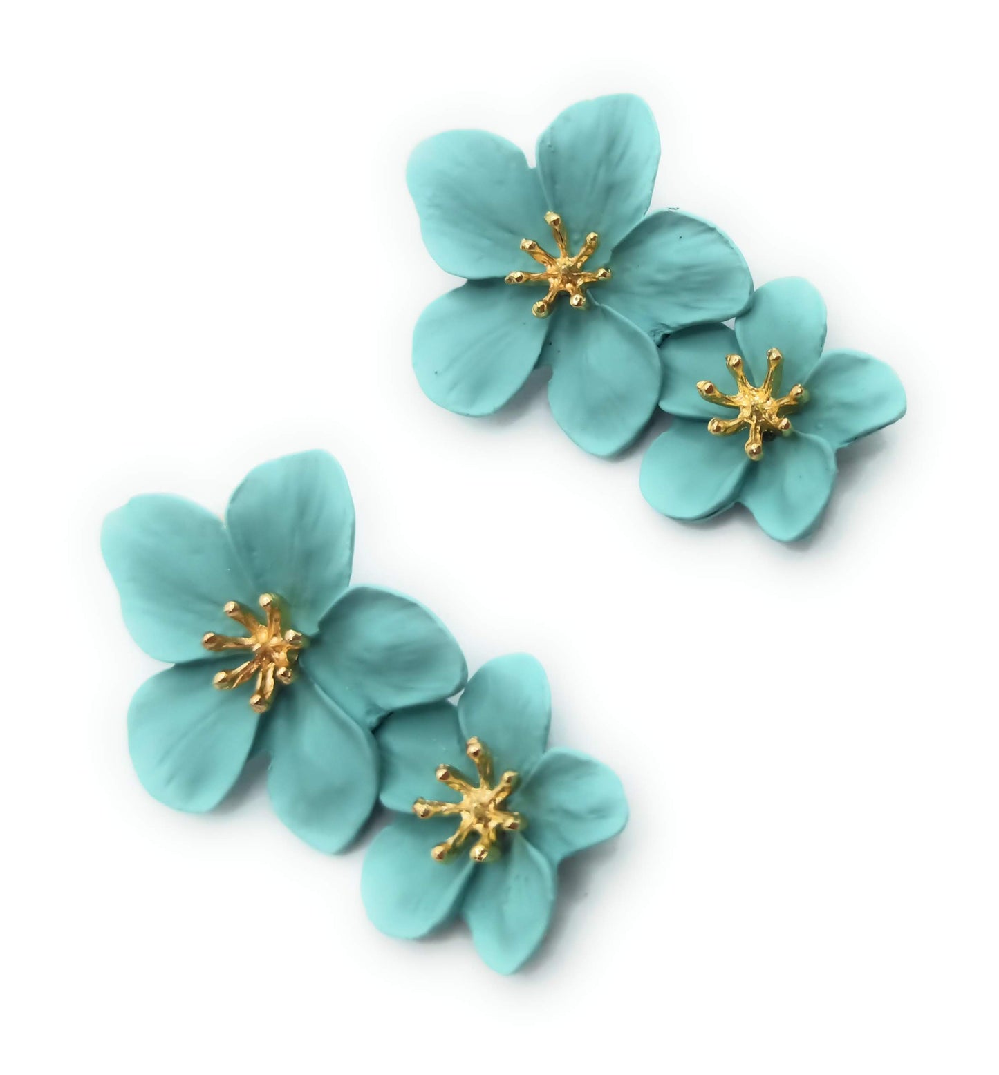 Pendientes Largos Doble Flor · Verde Agua