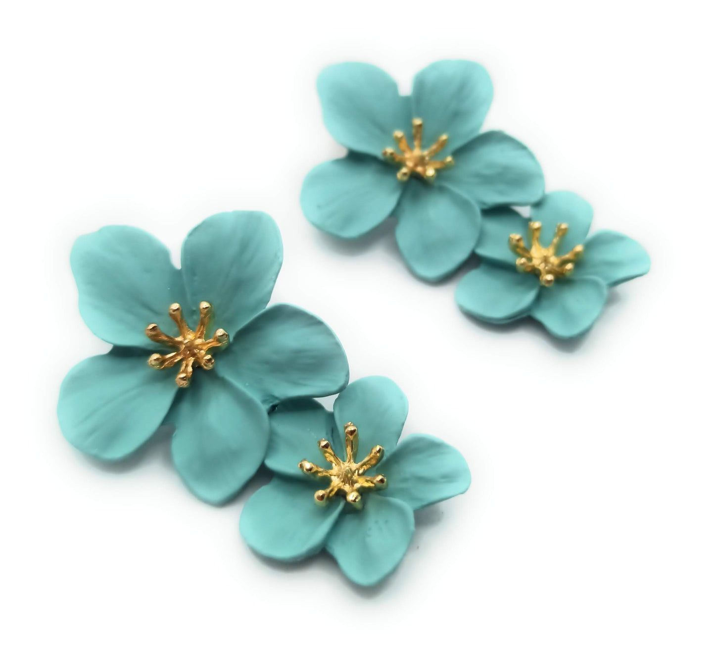 Pendientes Largos Doble Flor · Verde Agua