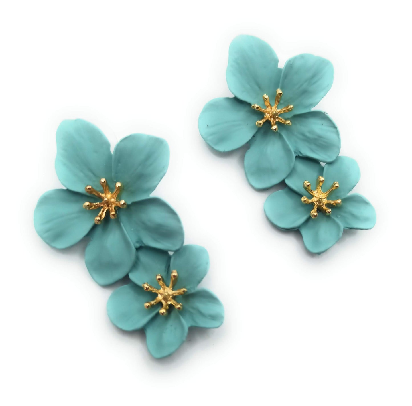 Pendientes Largos Doble Flor · Verde Agua