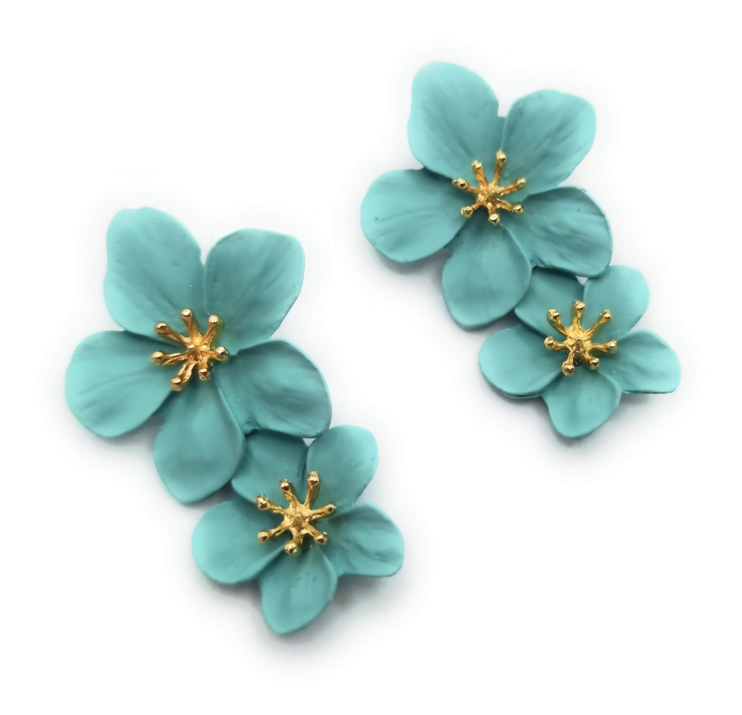 Pendientes Largos Doble Flor · Verde Agua