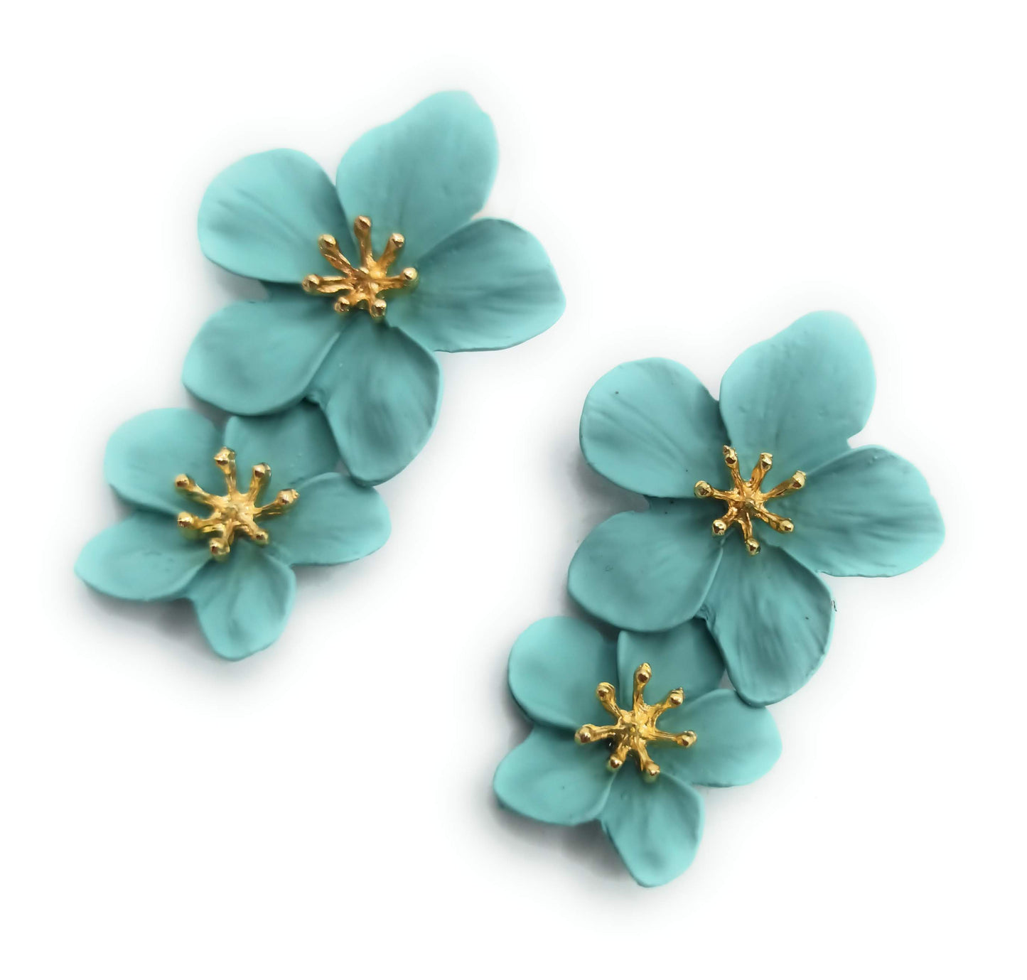 Pendientes Largos Doble Flor · Verde Agua