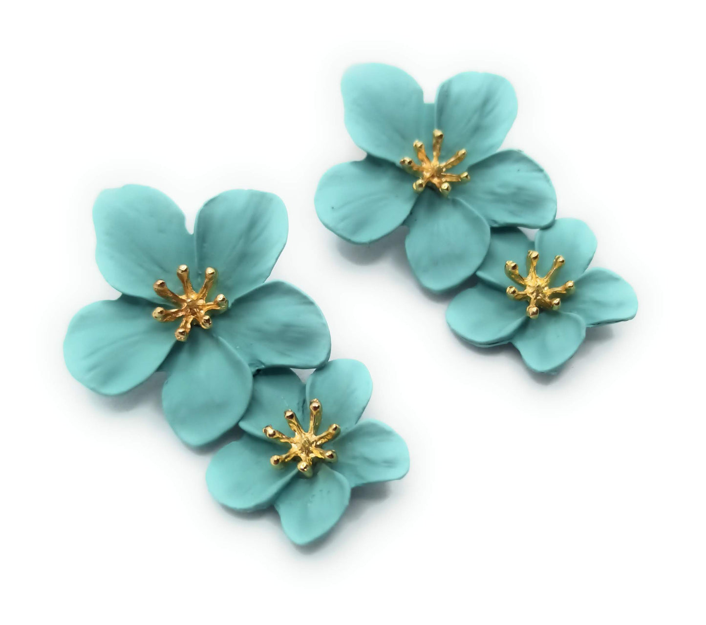 Pendientes Largos Doble Flor · Verde Agua