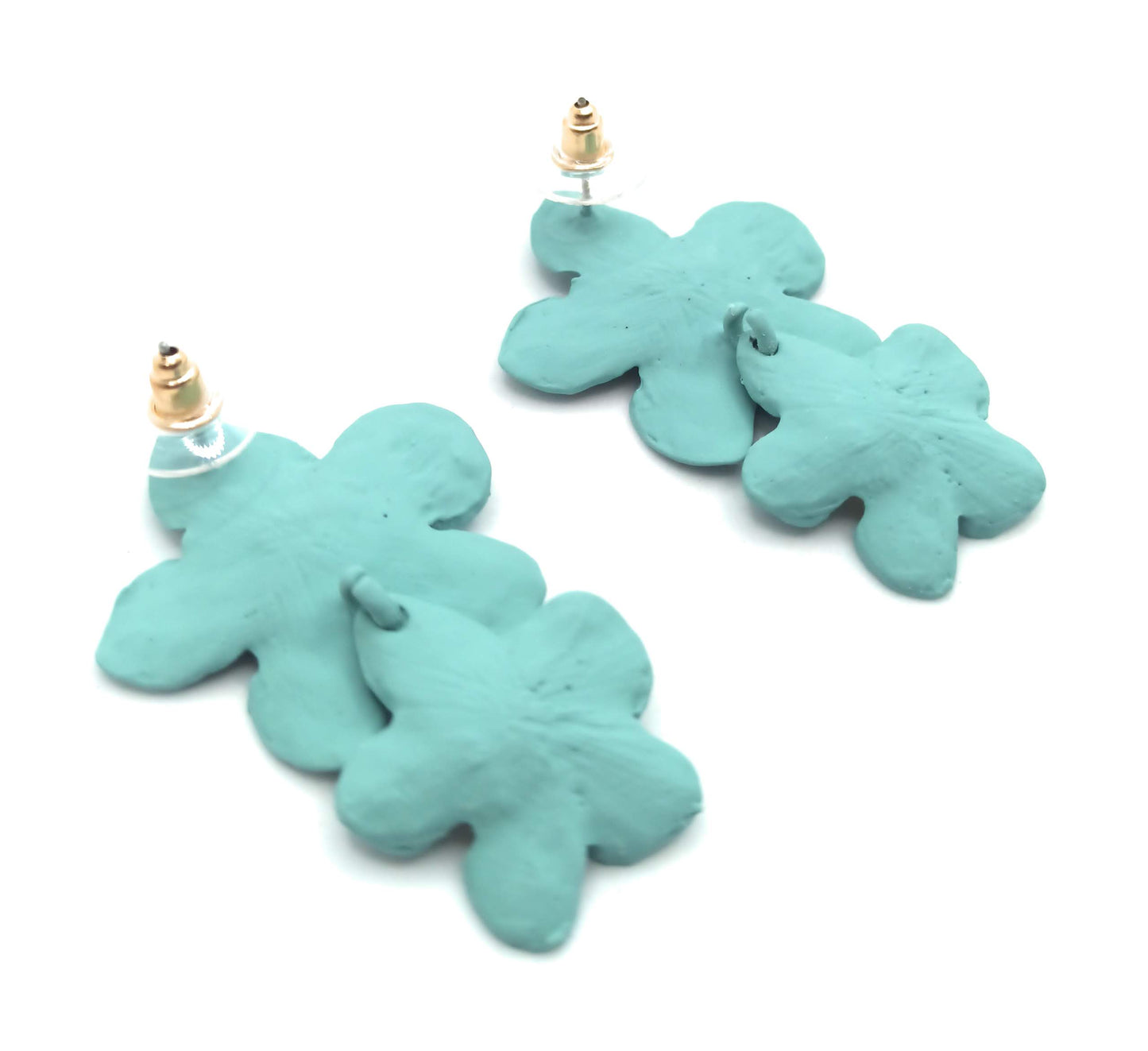 Pendientes Largos Doble Flor · Verde Agua