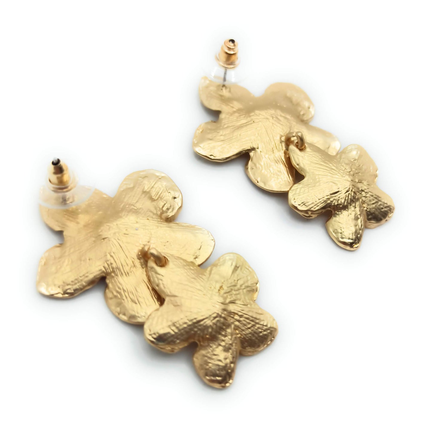 Pendientes Largos Dorados Doble Flor · Oro Mate