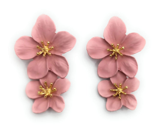 Pendientes Largos Doble Flor · Rosa Viejo (última unidad!)