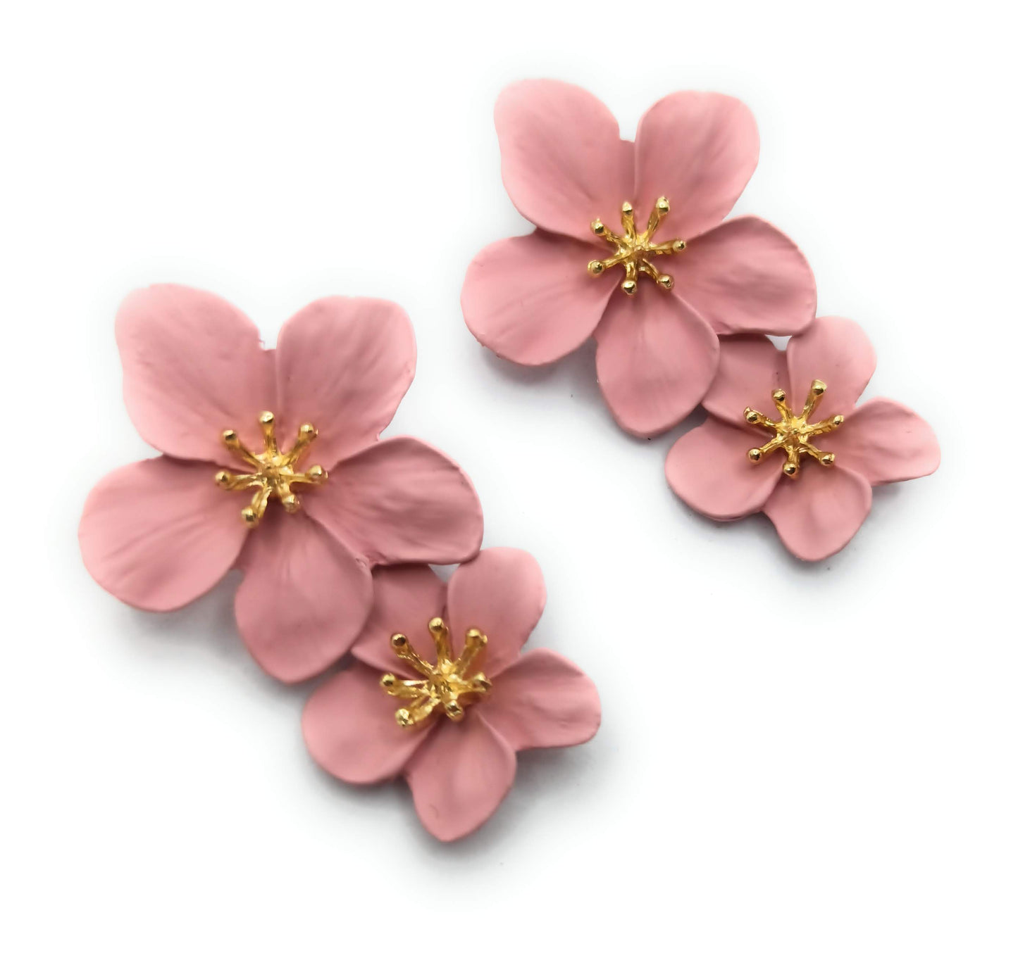 Pendientes Largos Doble Flor · Rosa Viejo