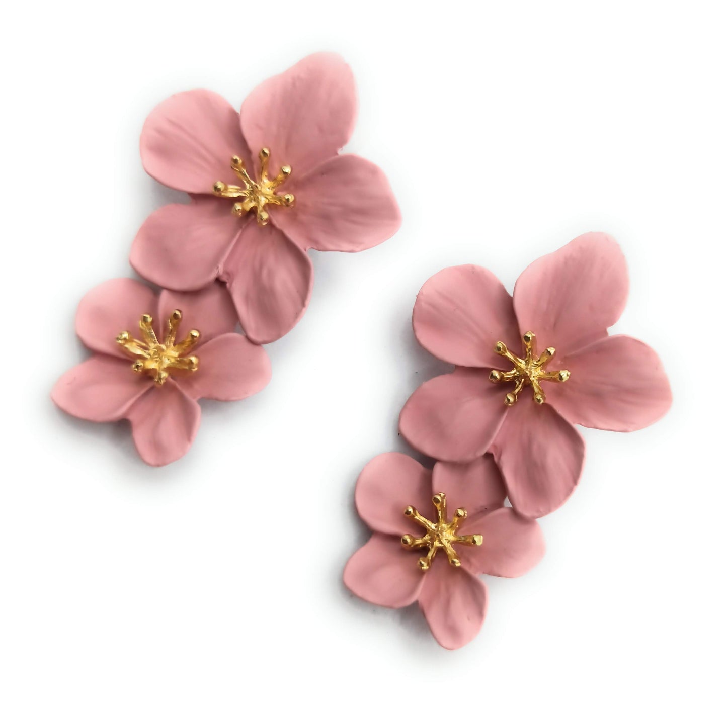 Pendientes Largos Doble Flor · Rosa Viejo