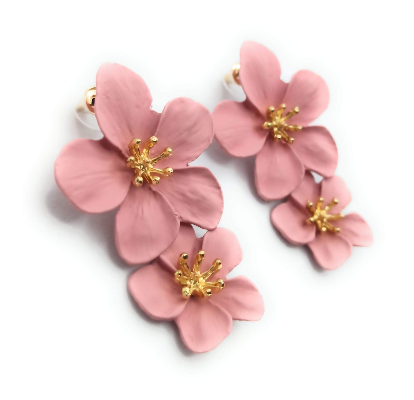 Pendientes Largos Doble Flor · Rosa Viejo