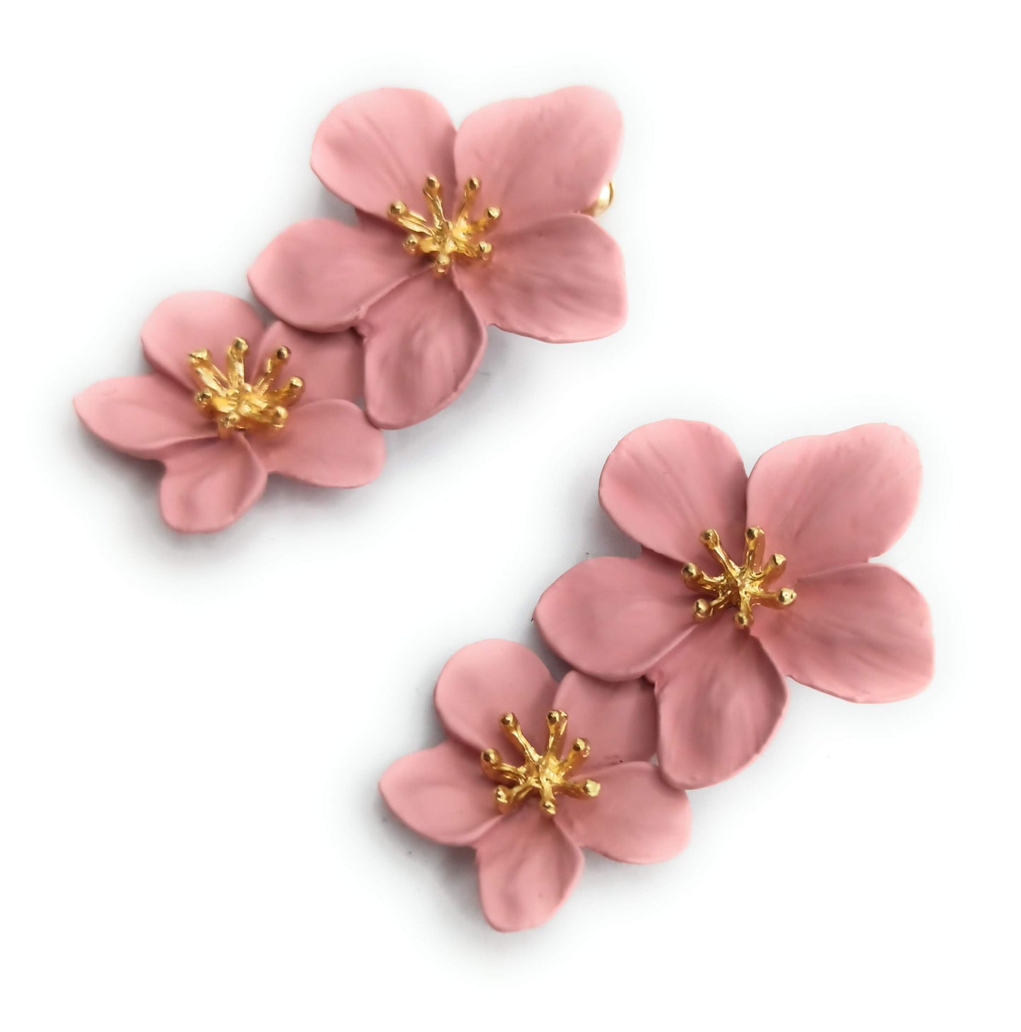 Pendientes Largos Doble Flor · Rosa Viejo