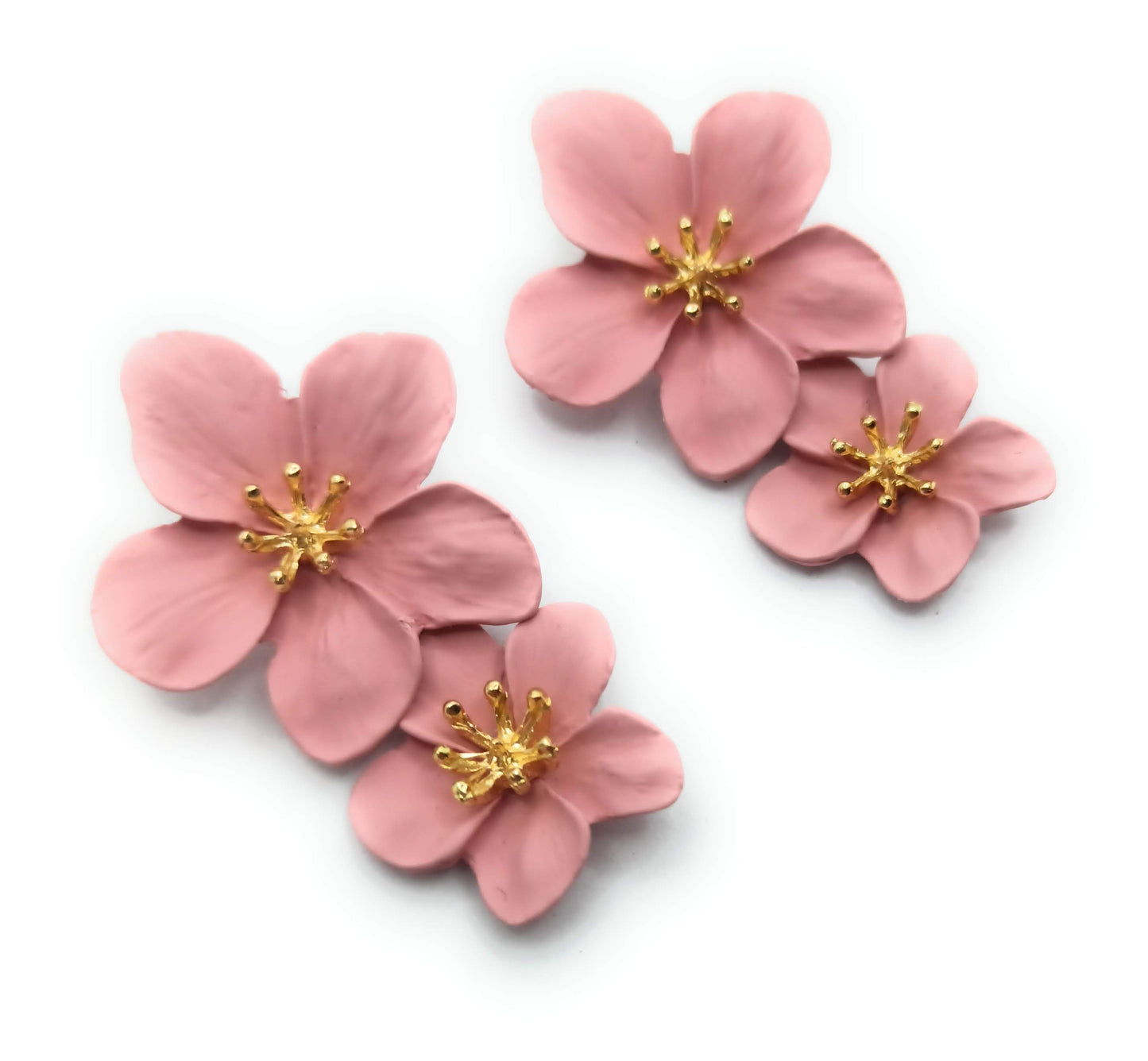 Pendientes Largos Doble Flor · Rosa Viejo