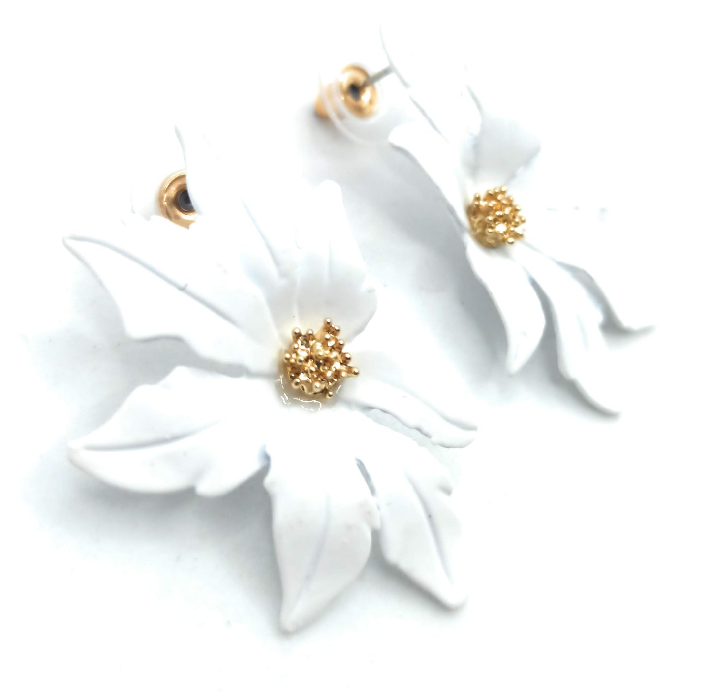 Pendientes Largos Flor · Blanco