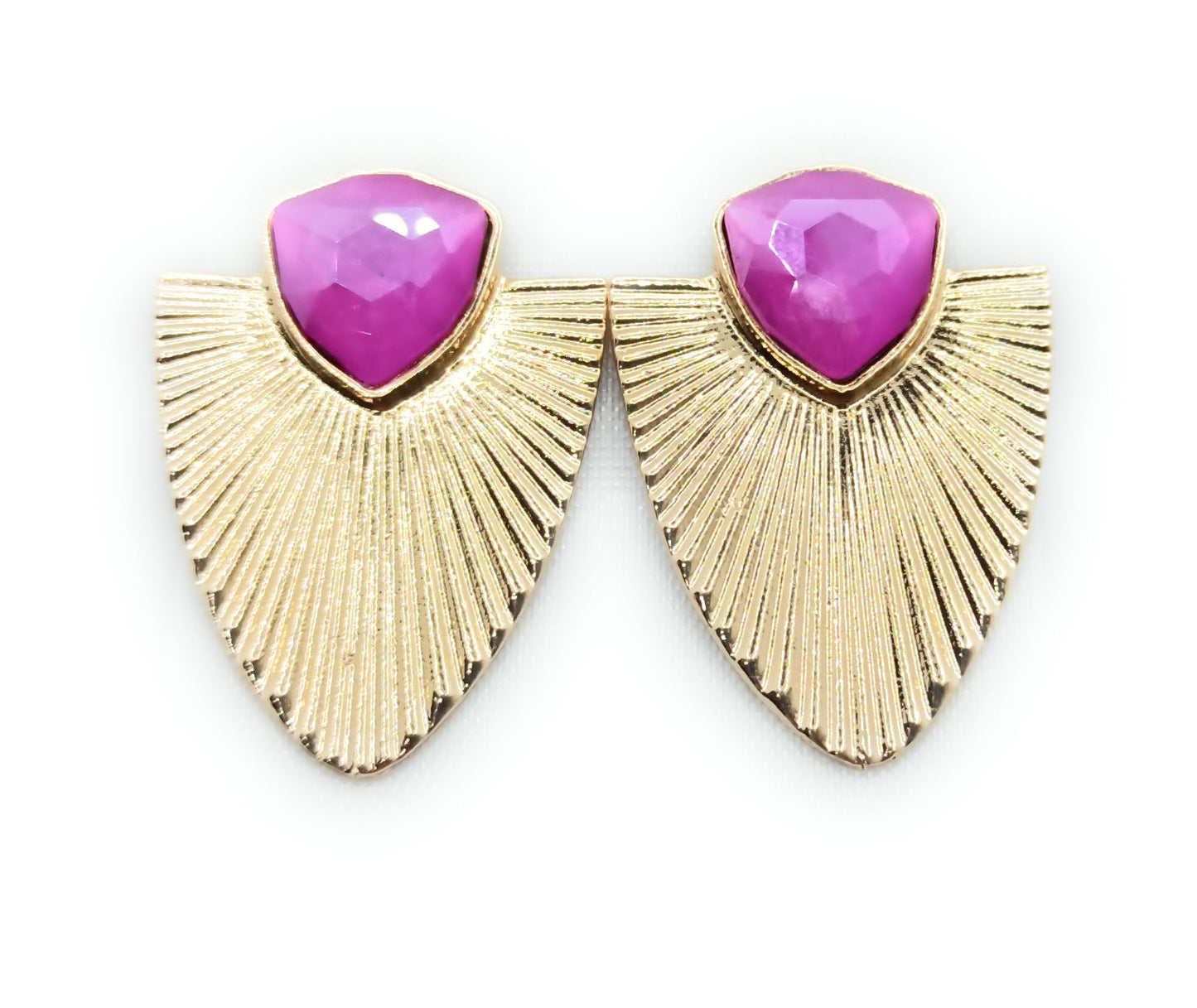 Pendientes Largos Dorados · Rayos Cristal Buganvilla