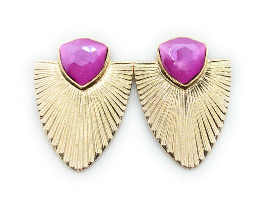 Pendientes Largos Dorados · Rayos Cristal Buganvilla