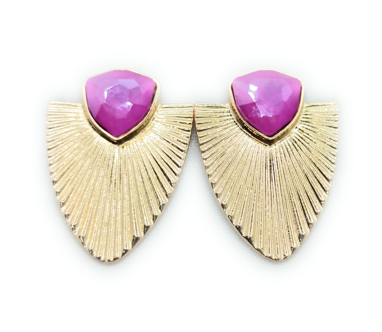 Pendientes Largos Dorados · Rayos Cristal Buganvilla