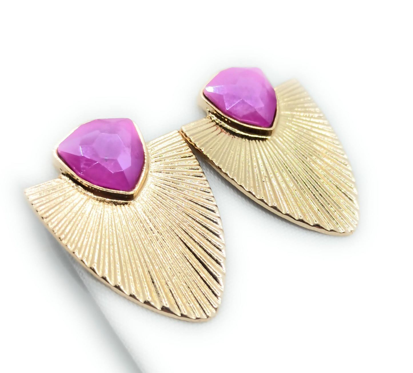 Pendientes Largos Dorados · Rayos Cristal Buganvilla