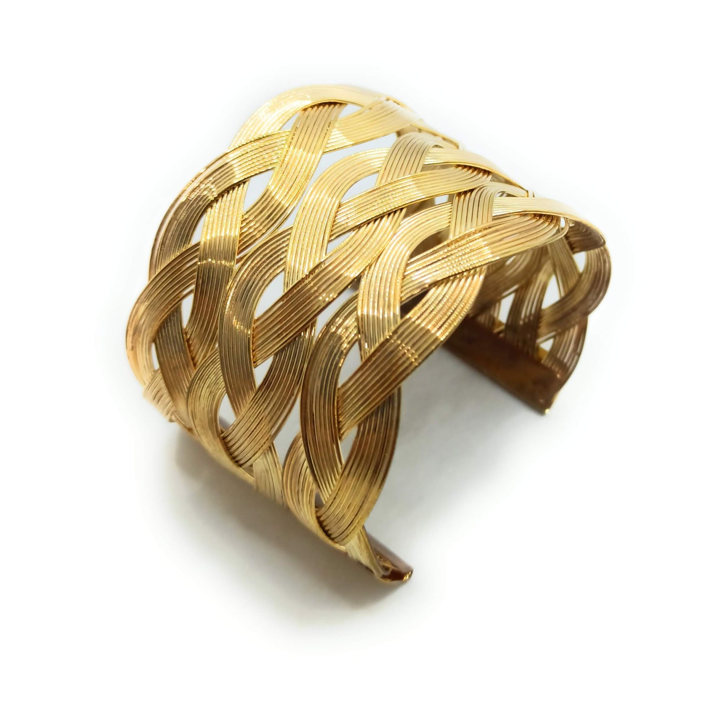 Brazalete Dorado Trenzado Ancho