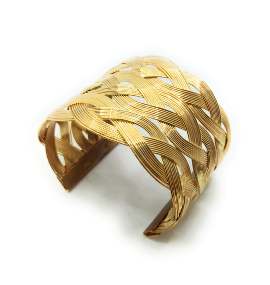 Brazalete Dorado Trenzado Ancho