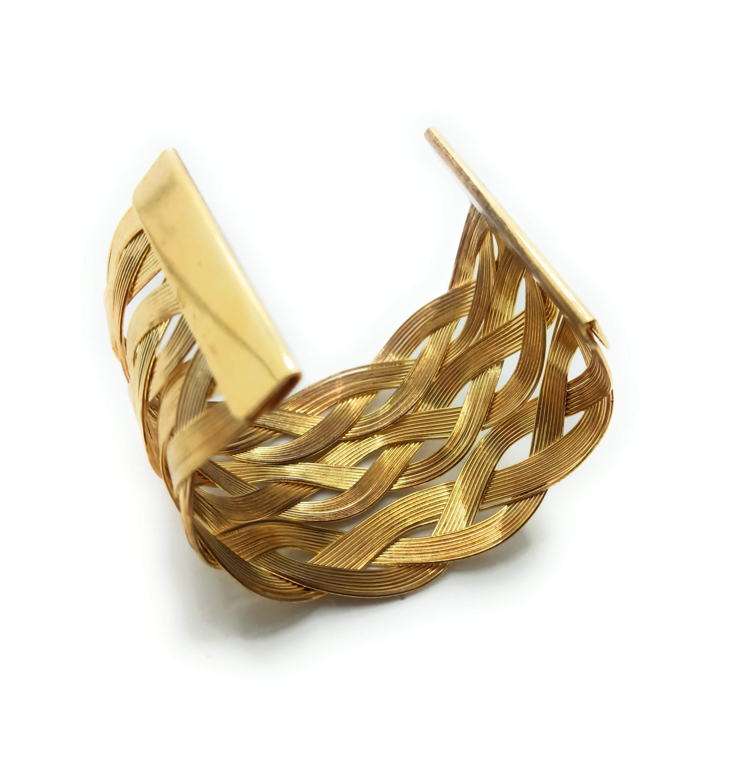 Brazalete Dorado Trenzado Ancho