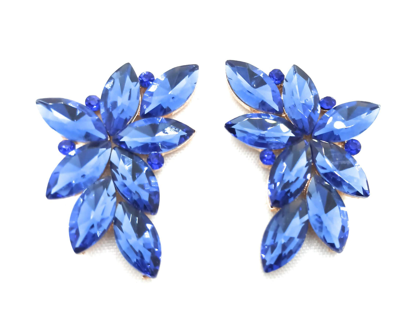 Pendientes Espectaculares Florales · Cristales Azul Celeste, Oro