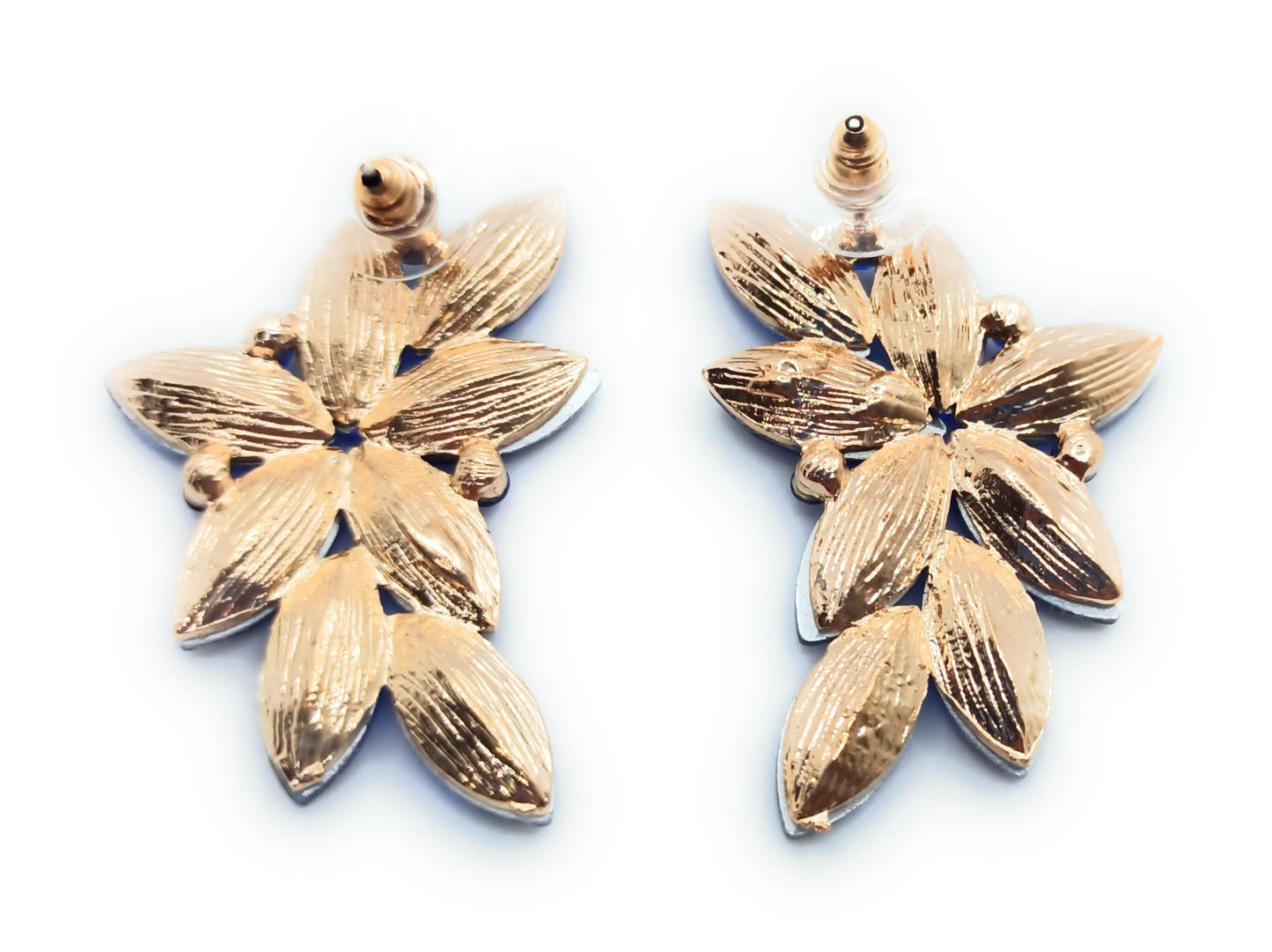 Pendientes Espectaculares Florales · Cristales Azul Celeste, Oro