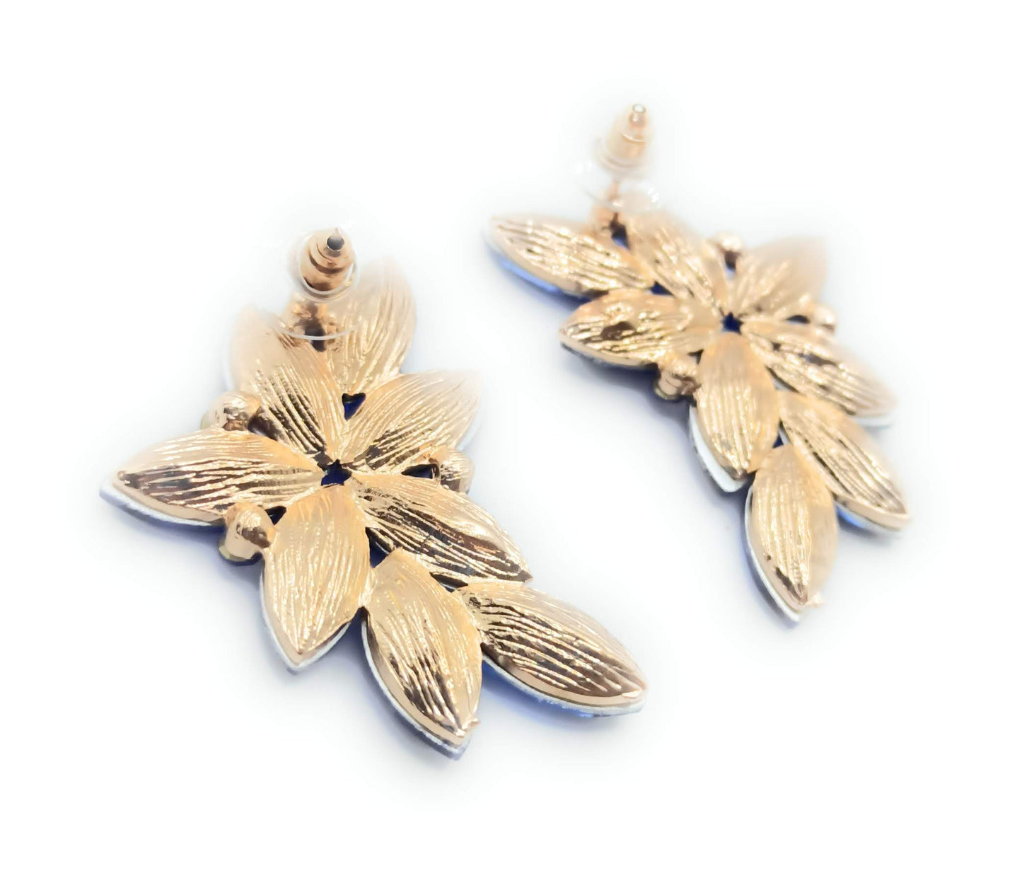Pendientes Espectaculares Florales · Cristales Azul Celeste, Oro