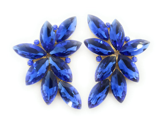 Pendientes Espectaculares Florales · Cristales Azul Zafiro, Oro